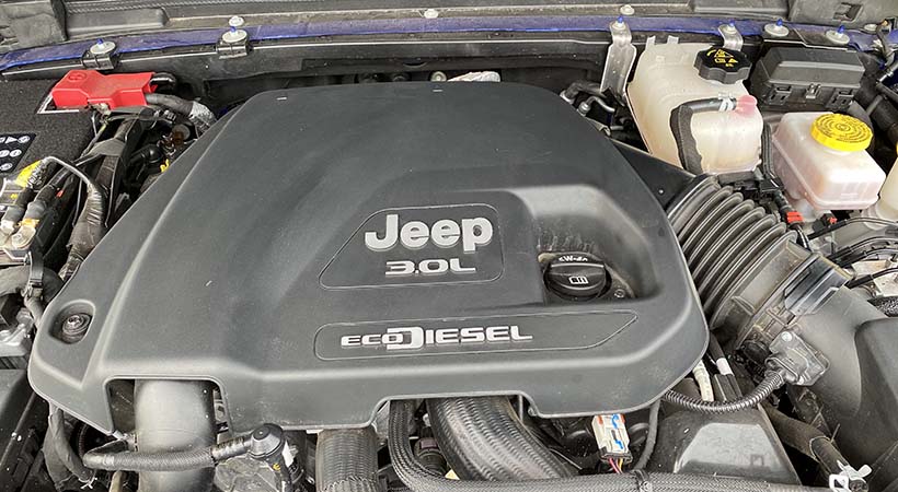 La Jeep Wrangler Unlimited Rubicon EcoDiesel 2020 está equipada con el motor dieselV6 3.0 litros turbo cargado con bloque de aluminio e inyección directa de combustible.. Foto: Javier Mota.