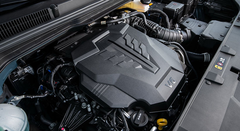 El motor V6 GDi de 3.5 litros que produce 290 caballos de fuerza y 262 libras/pie de torsión es exclusivo para la camioneta. Foto: Kia