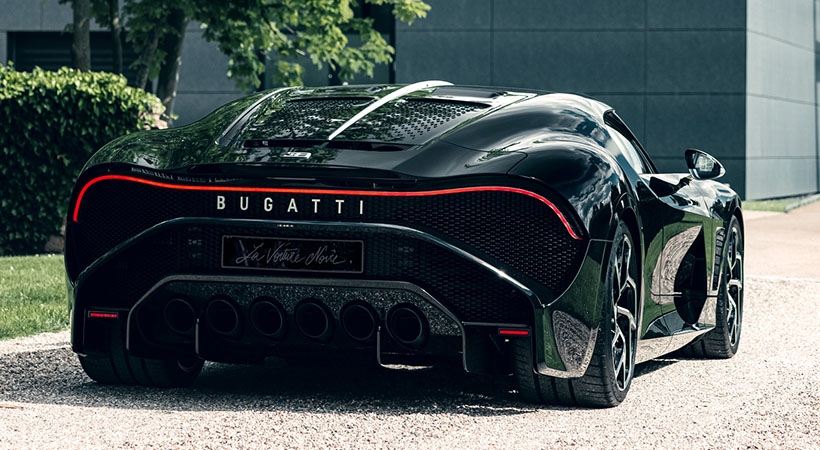 La Voiture Noire marcó el 110 aniversario de la marca y rindió homenaje al ya 57 SC Atlantic de Jean Bugatti. Foto: Bugatti