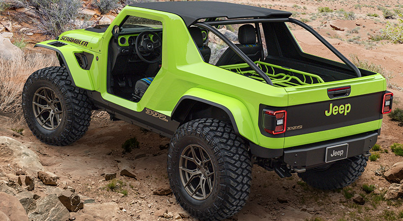 Tal como su nombre lo indica, el Jeep Scrambler 392 Concept, toma algunos detalles del del antiguo Scrambler. Foto: Jeep