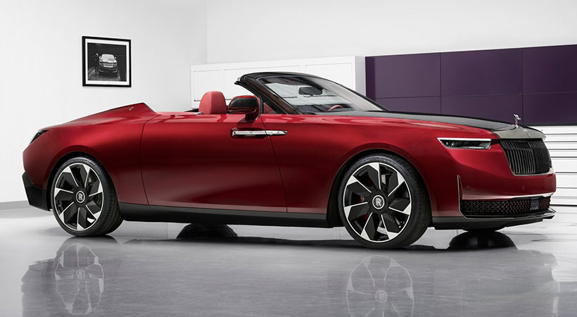 Cuando el toldo se retira, el Rolls-Royce La Rose Noire Droptail se convierte en un impresionante roadster. Foto: Rolls-Royce