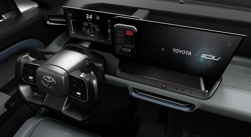 El interior de la Toyora EPU Concept presenta dos pantallas superpuestas, separadas por controles físicos para la transmisión. Foto: Toyota