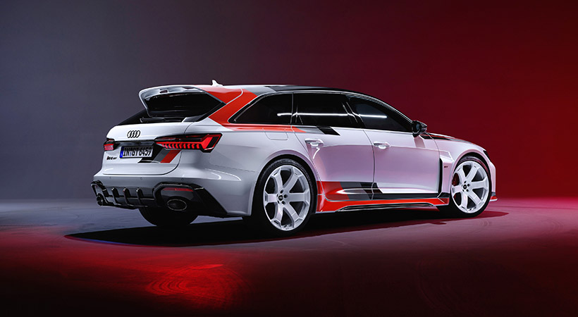 El diseño exterior del Audi RS6 Avant GT toma su inspiración del icónico auto de carreras Audi 90 Quattro IMSA GTO. Foto: Audi