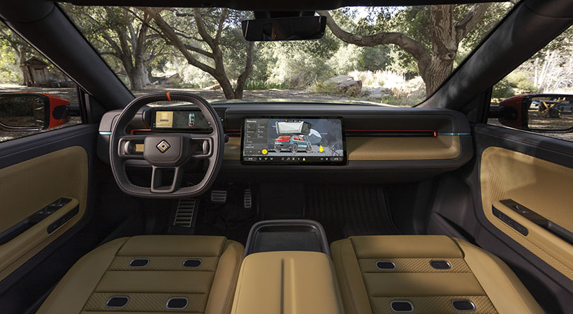 Interior del Riviajn R3X. Foto: Rivian