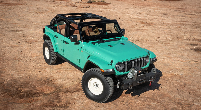 En términos de diseño exterior, el Jeep Willys Dispatcher Concept presenta neumáticos Super Traxion de 36