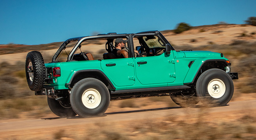 El Jeep Willys Dispatcher concept está impulsado por el sistema de propulsión híbrido enchufable 4xe de 2.0 litros. Foto: Jeep