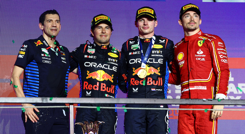 El podio del Gran Premio de Arabia Saudita 2024. Foto: Clive Rose/Red Bull
