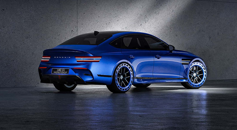 El Genesis G80 EV Magma Concept cuenta con salpicaderas más anchas. Foto: Genesis