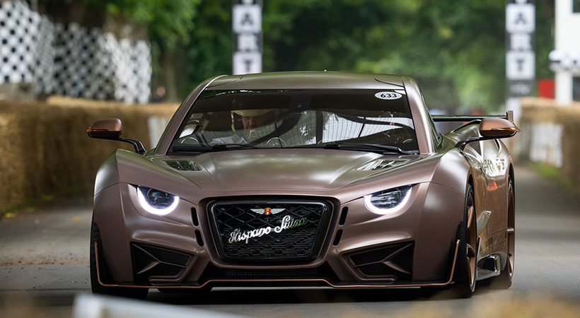 Carmen Sagrera presumió su potencia de 1,114 caballos de fuerza en Goodwood. Foto: Hispano Suiza