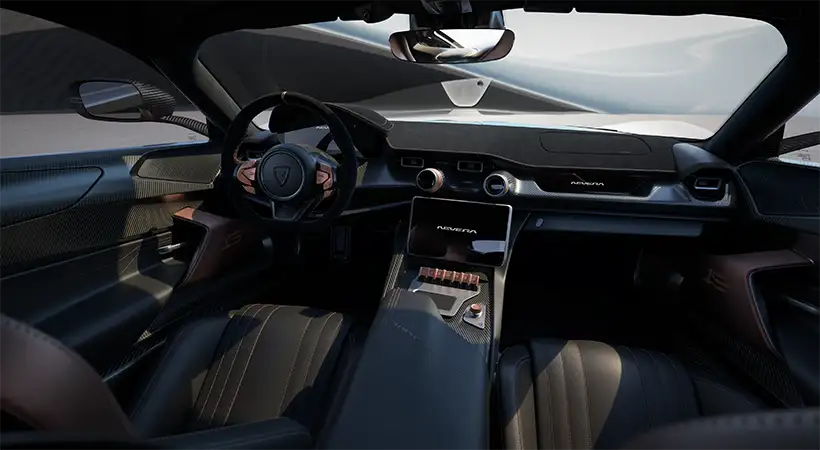 Al abrir las puertas, encontramos engranajes anodizados en cobre y superficies pintadas en cobre. Foto: Rimac