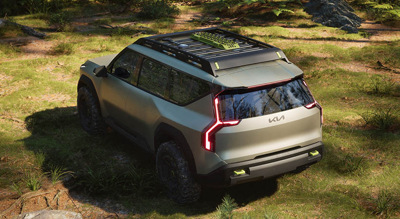 A diferencia del modelo de producción regular, el EV9 Advntr Concept cuenta con una elevación de 3 pulgadas adicionales. Foto: Kia