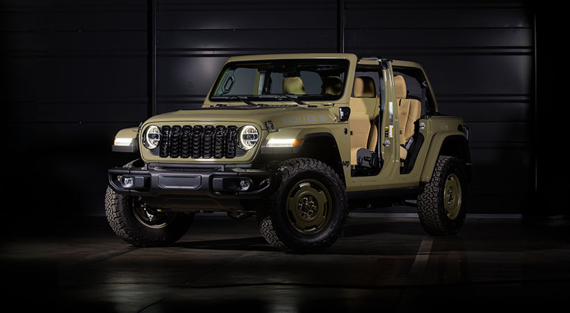 Para evocar la esencia de su antecesor, el Willys '41 se presenta en un exclusivo color verde oliva, reminiscente de los vehículos militares de la época. Foto: Jeep