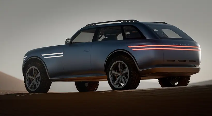 Detalles como las molduras oscuras en los pasos de rueda y los rines beadlock de 24 pulgadas dan fe de su capacidad para internarse en terrenos difíciles. Foto: Genesis