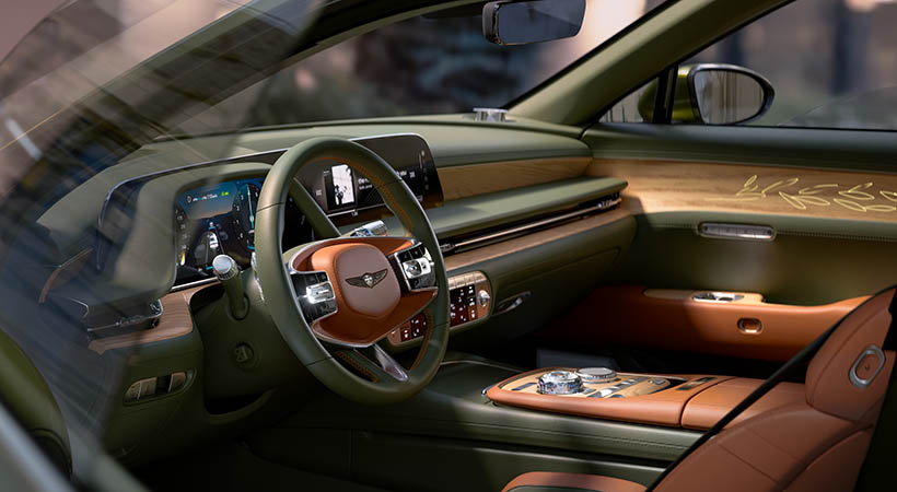 El X Gran Coupé luce detalles en cuero verde que evocan olivos mediterráneos. Foto: Genesis