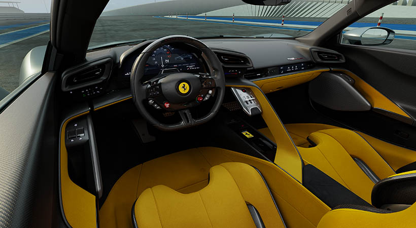 En el interior, el 849 ofrece un ambiente más enfocado al piloto que el SF90. Foto: Ferrari